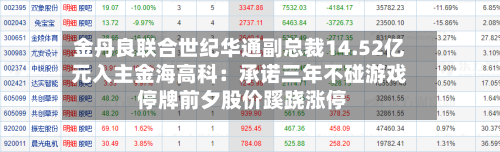 金丹良联合世纪华通副总裁14.52亿元入主金海高科：承诺三年不碰游戏 停牌前夕股价蹊跷涨停-第2张图片
